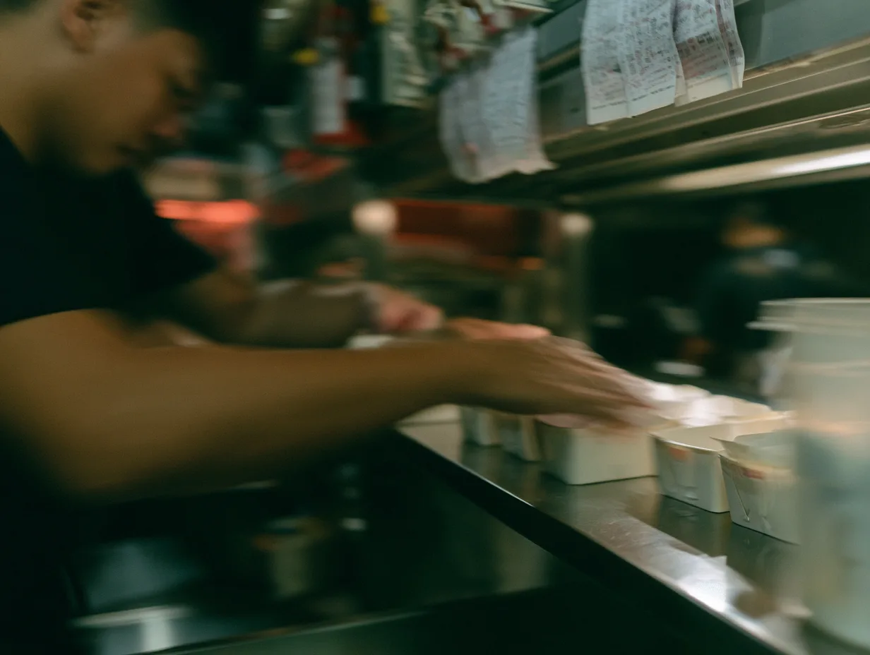 Takeaway orders being packed in a cloud kitchen