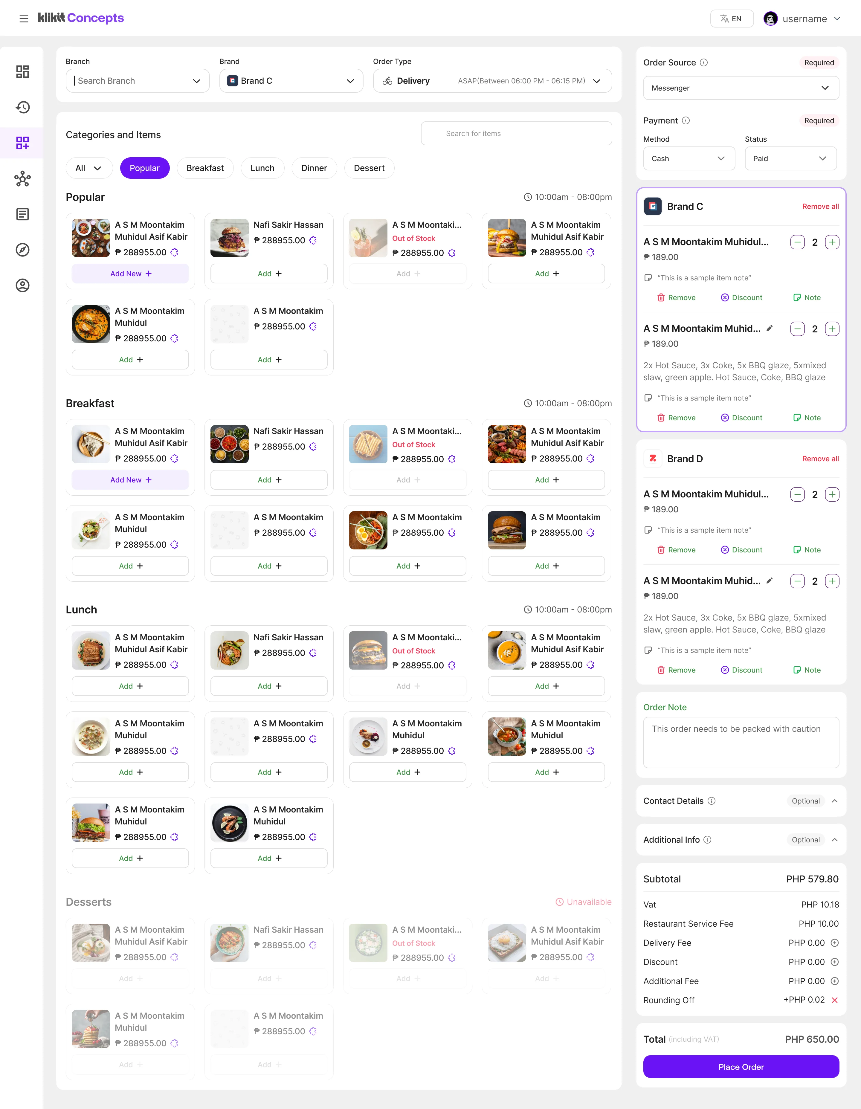 Point of Sale dashboard
